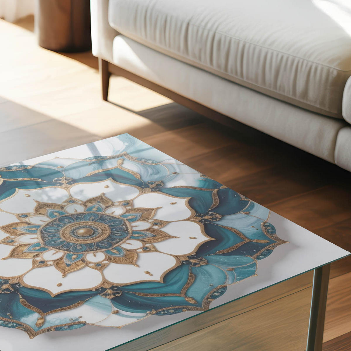 TISCHPLATTE 100x50 cm – Mandala-Eleganz - Grau, Glas (100/50/0.4cm) - Wallfluent