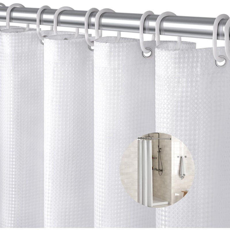 DUSCHVORHANG Weiß Waffelstruktur waschbar wasserdicht schimmelresistent mit Schlaufe - Weiß, Textil (90/180cm) - MCBOSON