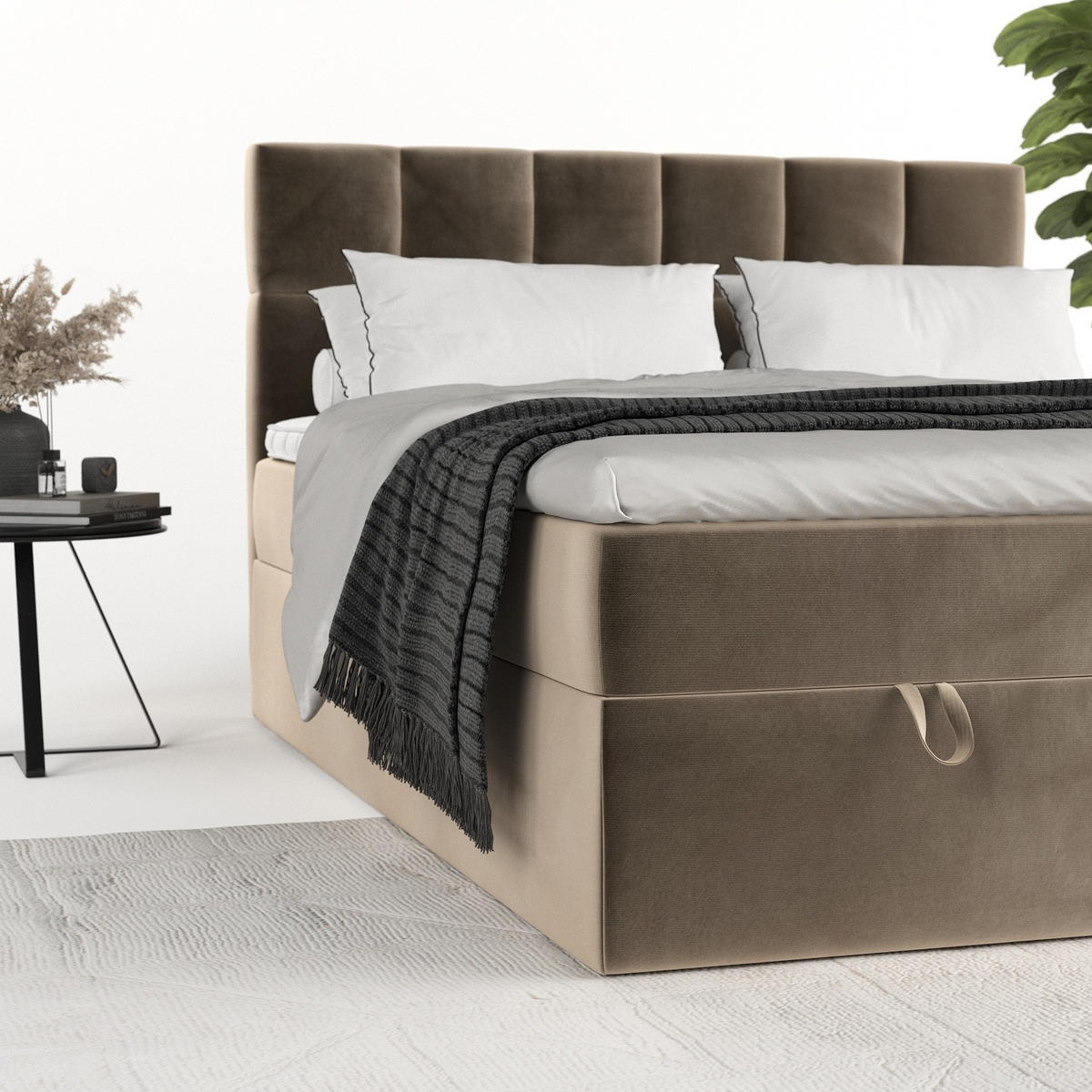 BOXBETT Savio 180/200 cm Taupe im Paros Stoff - Taupe/Schwarz, Holz/Holzwerkstoff (180/200cm) - AltaBeds