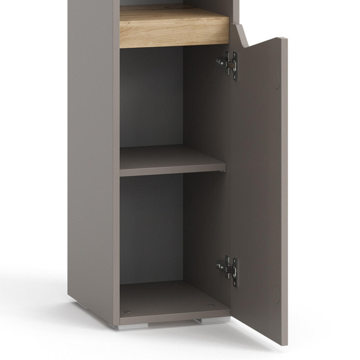 BADSCHRANK Marelle Greige 30 x 180 cm mit Türen, und offenen Fächern - Greige, Holzwerkstoff (30/180/35cm) - Vicco
