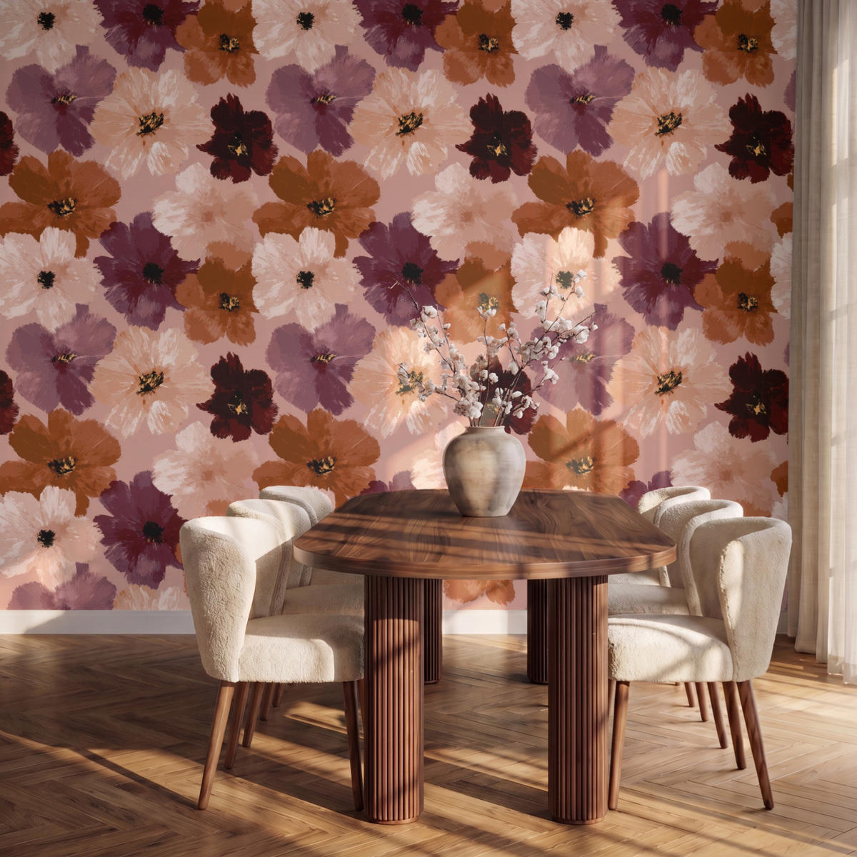 TAPETE - Blumen - Abstrakt - Erdtöne - 300x220 cm - Multicolor, Papier (300/220cm) - OnlyWow