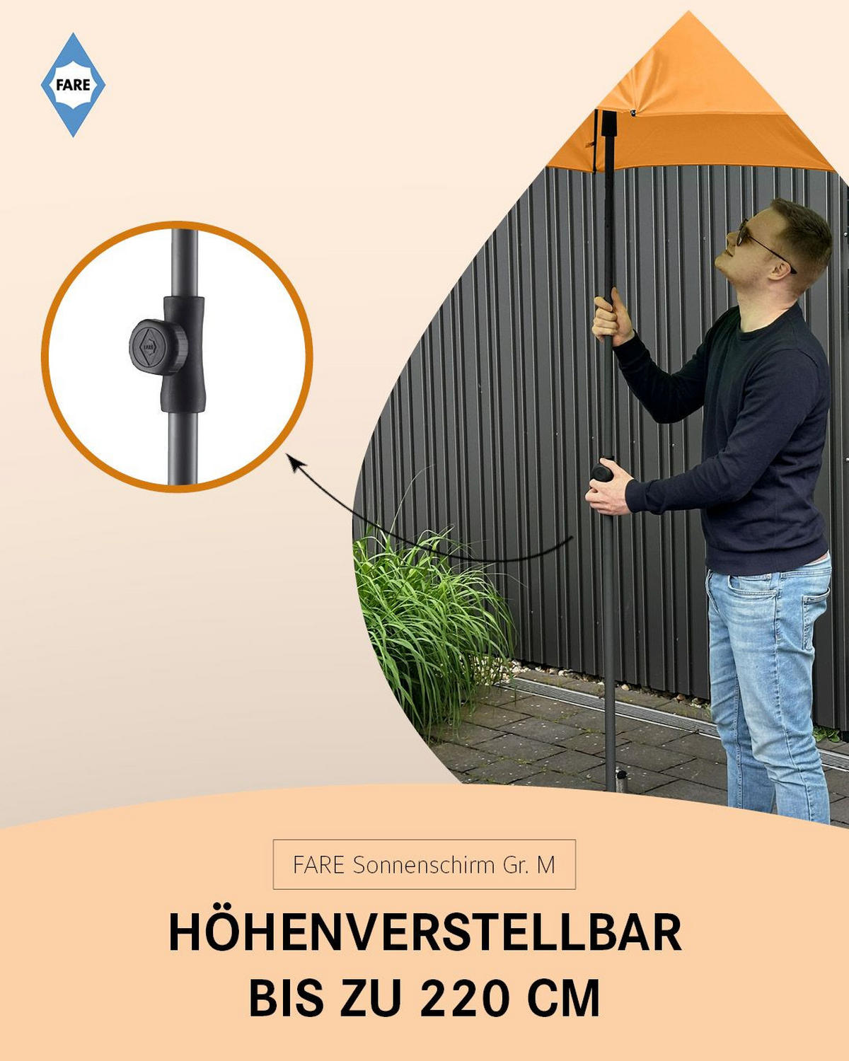 SONNENSCHIRM 180/180/127 cm - Orange, Kunststoff (180/180cm) - FARE
