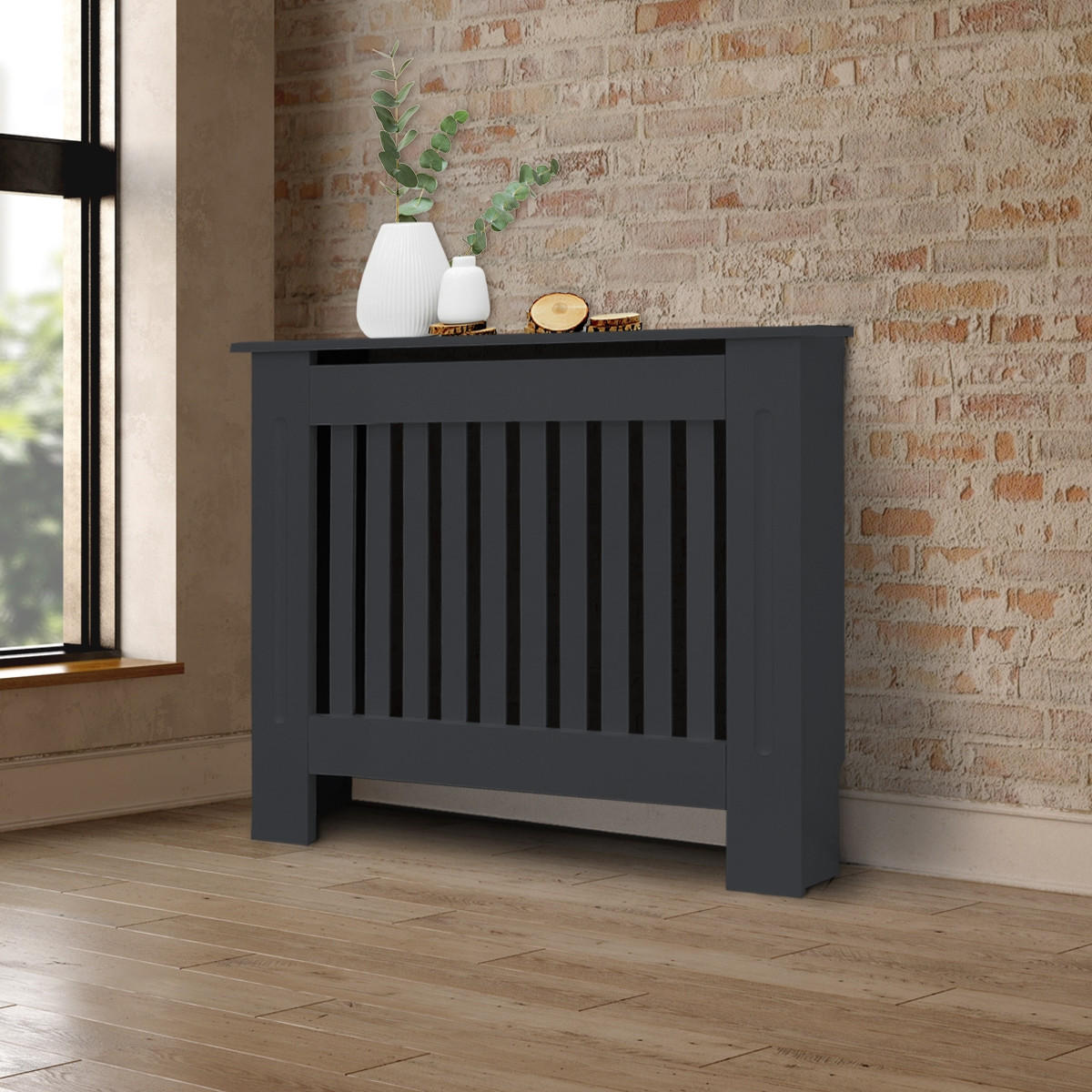 OBLOŽENÍ RADIÁTORU ve venkovském stylu 78 x 19 x 82 cm antracit - antracitová, kompozitní dřevo (19/78/82cm) - ML-DESIGN