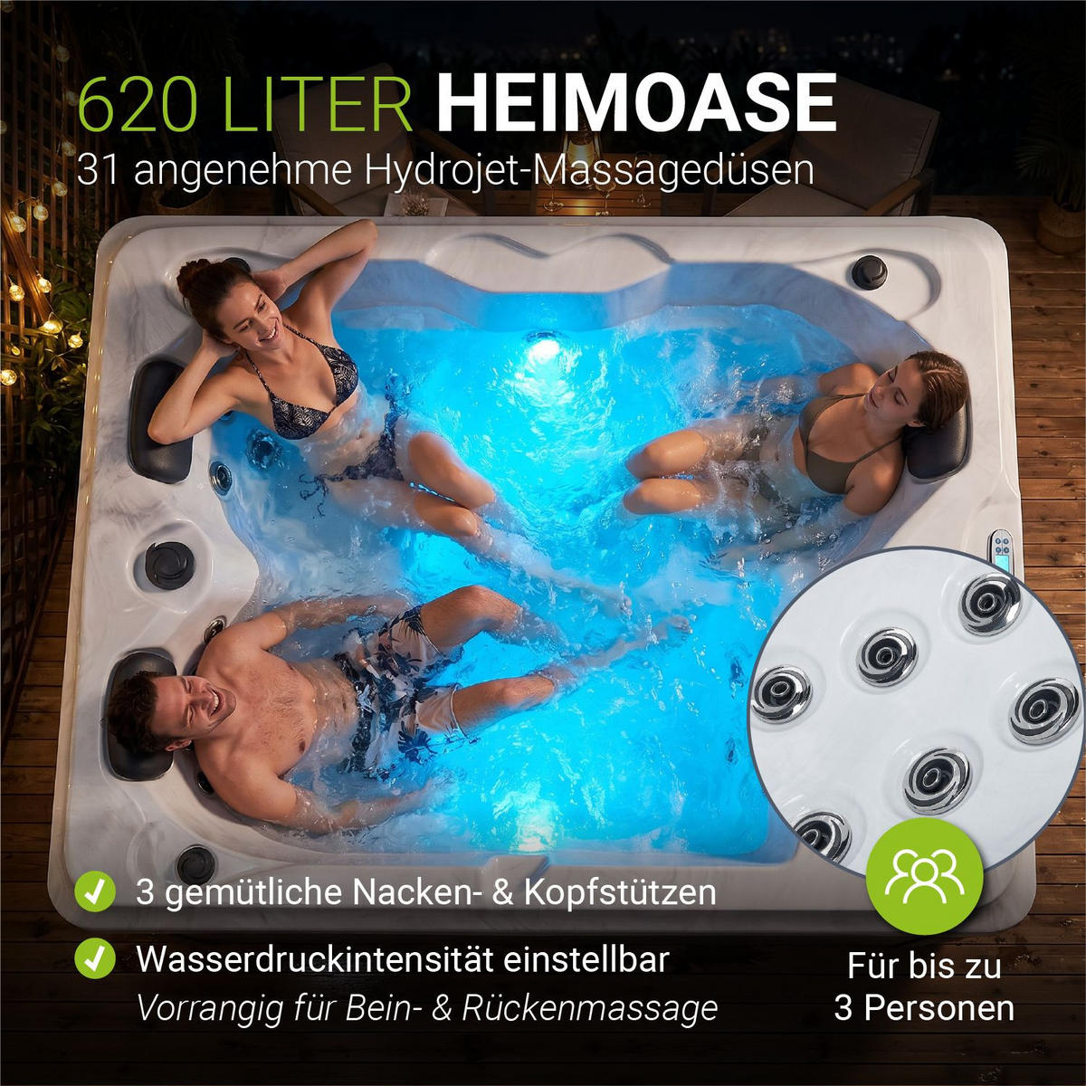 WHIRLPOOL Oasis mit Treppe Outdoor - Anthrazit, Kunststoff (210/80/160cm) - Artsauna