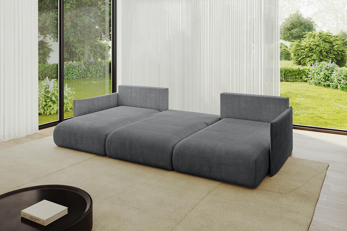 WOHNLANDSCHAFT mit Schlaffunktion und Bettkasten ONESK-U 317x177x72 Dunkelgrau Cord - Dunkelgrau, Holzwerkstoff/Kunststoff (317/72/177cm) - ALTDECOR