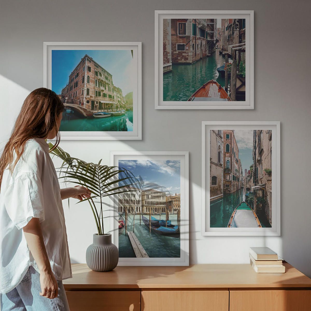 WANDBILDER 4er-Set - 50x50 cm & 40x60 cm Weißer Rahmen - Architektur der Kanäle von Venedig - Weiß, Kunststoff (50/50cm) - ArtPrintCave