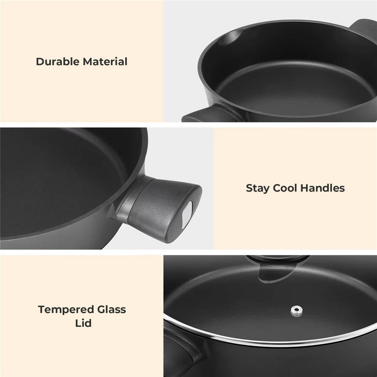 BRATPFANNE 28CM Induktion Antihaft Mit Deckel 3,8L - Schwarz, Metall (25.3/40/11.6cm) - Kaket
