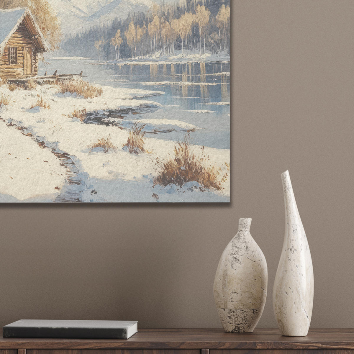 AKUSTIKBILD Winter - Schnee - Zuhause - Natur Wandbilder 60x60 cm - Hellbraun, Kunststoff (60/60/0.9cm) - MuchoWow