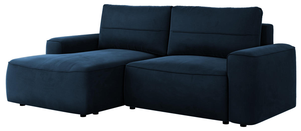 ECKSOFA BELLUNO L Dunkelblau Velvet - Links - Blau/Schwarz, Textil (144/233cm) - MKS