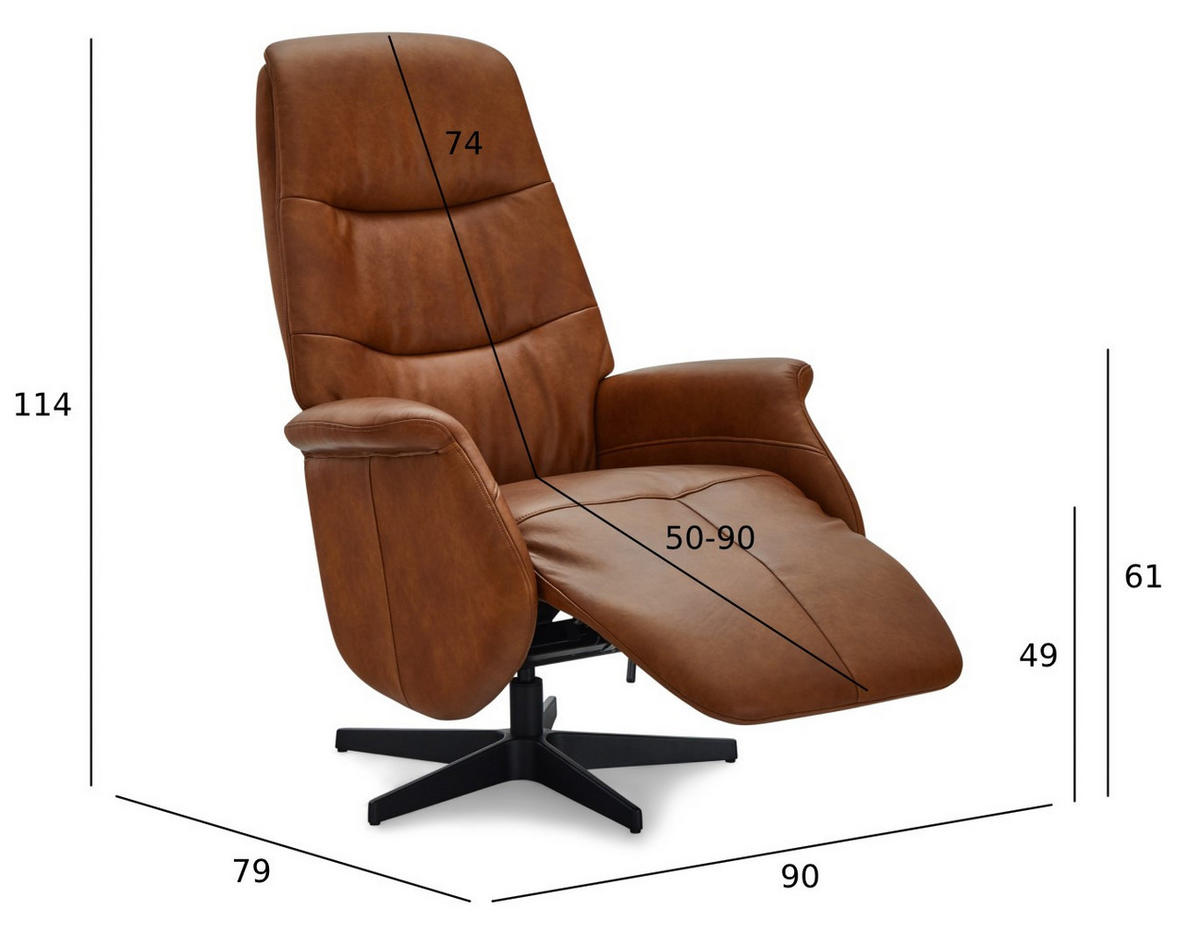 RELAXSESSEL Echtleder Cognac Braun - Schwarz/Braun, Leder/Metall (90/114/79cm) - Furnhouse