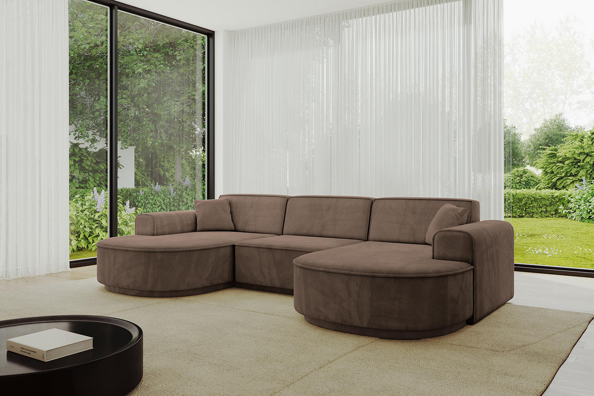 WOHNLANDSCHAFT MARI-U1-v3 - 303x171x83 cm Braun Velours - Schwarz/Braun, Holzwerkstoff/Kunststoff (303/83/171cm) - ALTDECOR