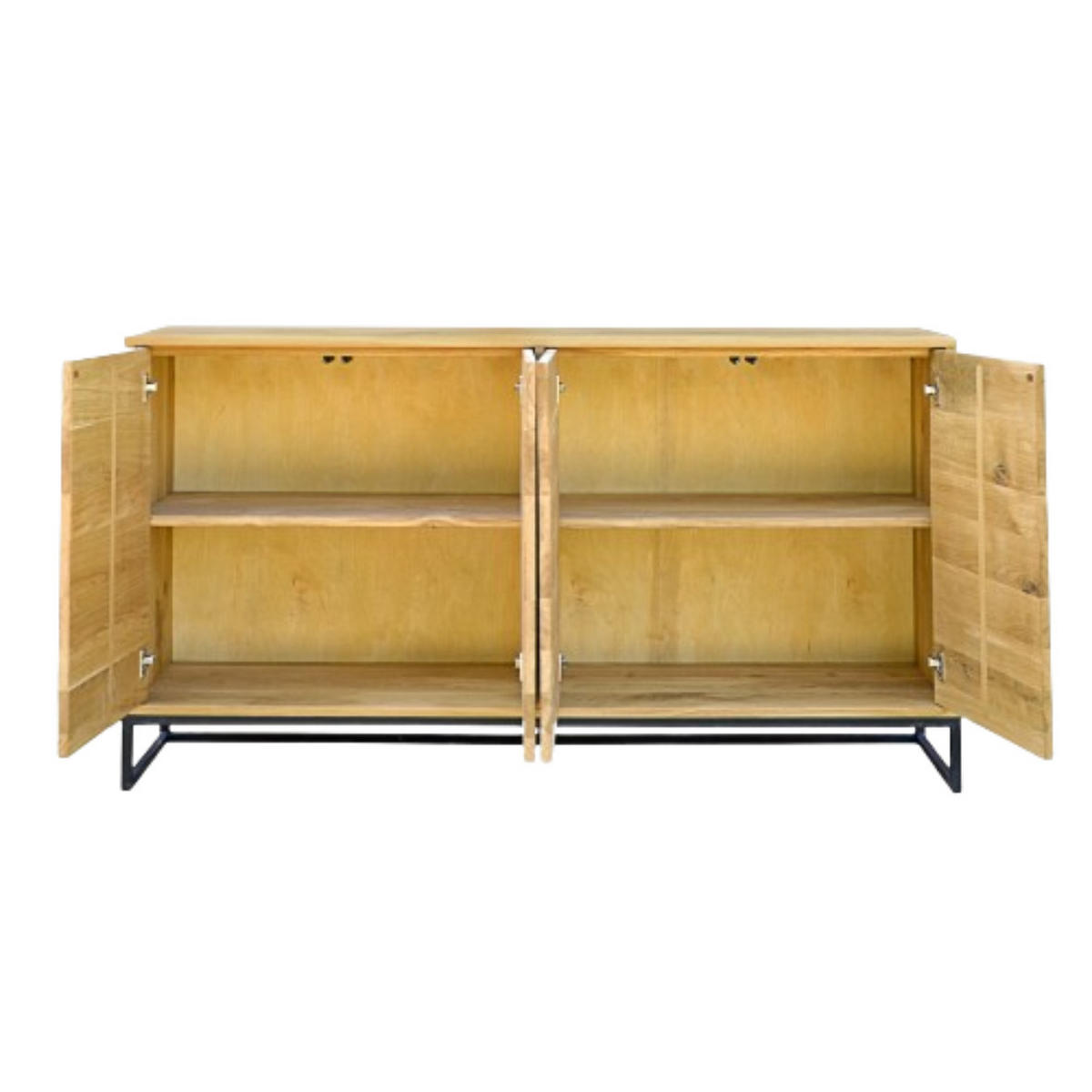 EICHEN-KOMMODE mit Schränken aus Massivholz und Metall MERIS I - Eichefarben, Holz (160/90/35cm) - Rawood Furniture