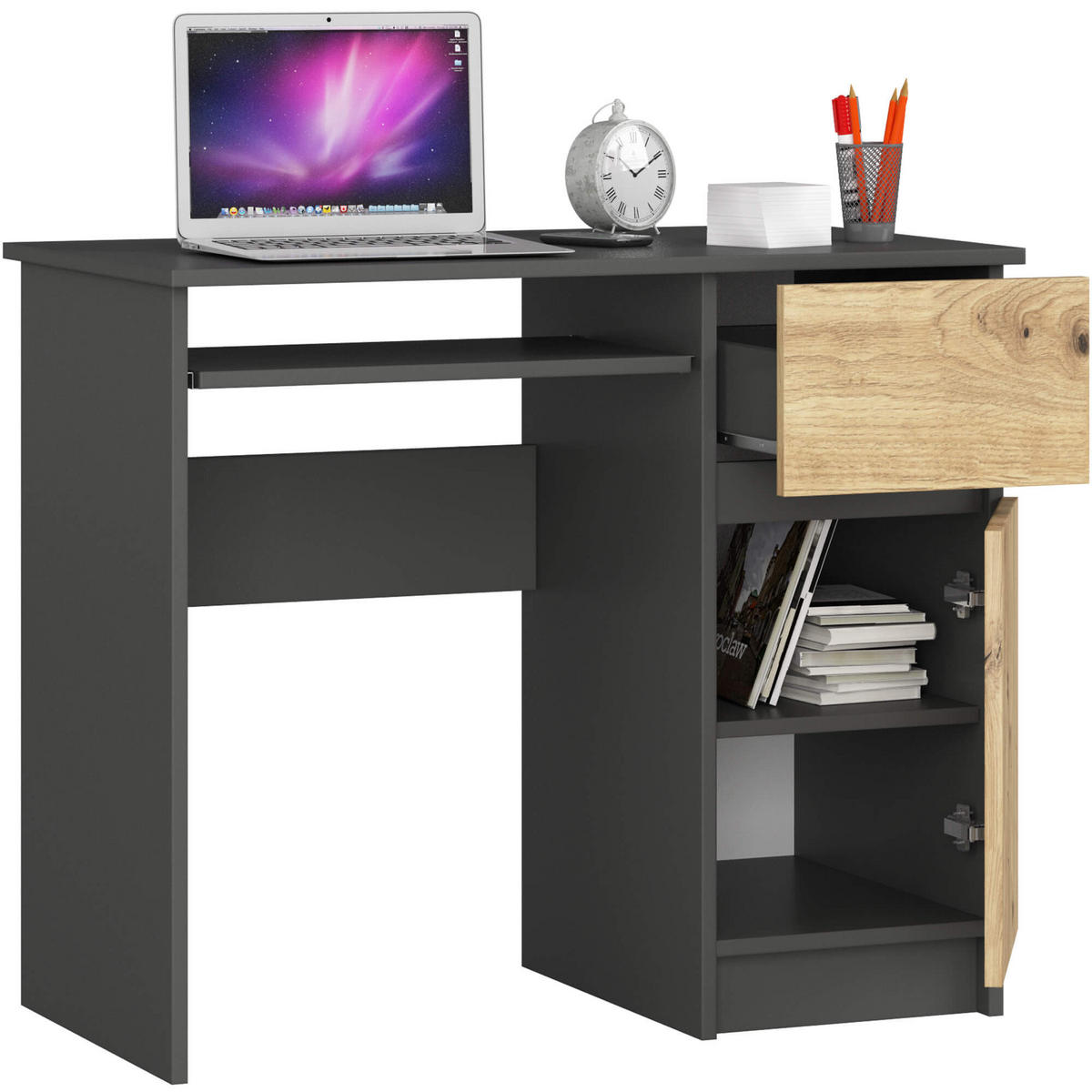 SCHREIBTISCH Grau, Eiche Artisan 90x50x77 cm - Eiche Artisan/Grau, Holzwerkstoff (50/90/77cm) - Akord