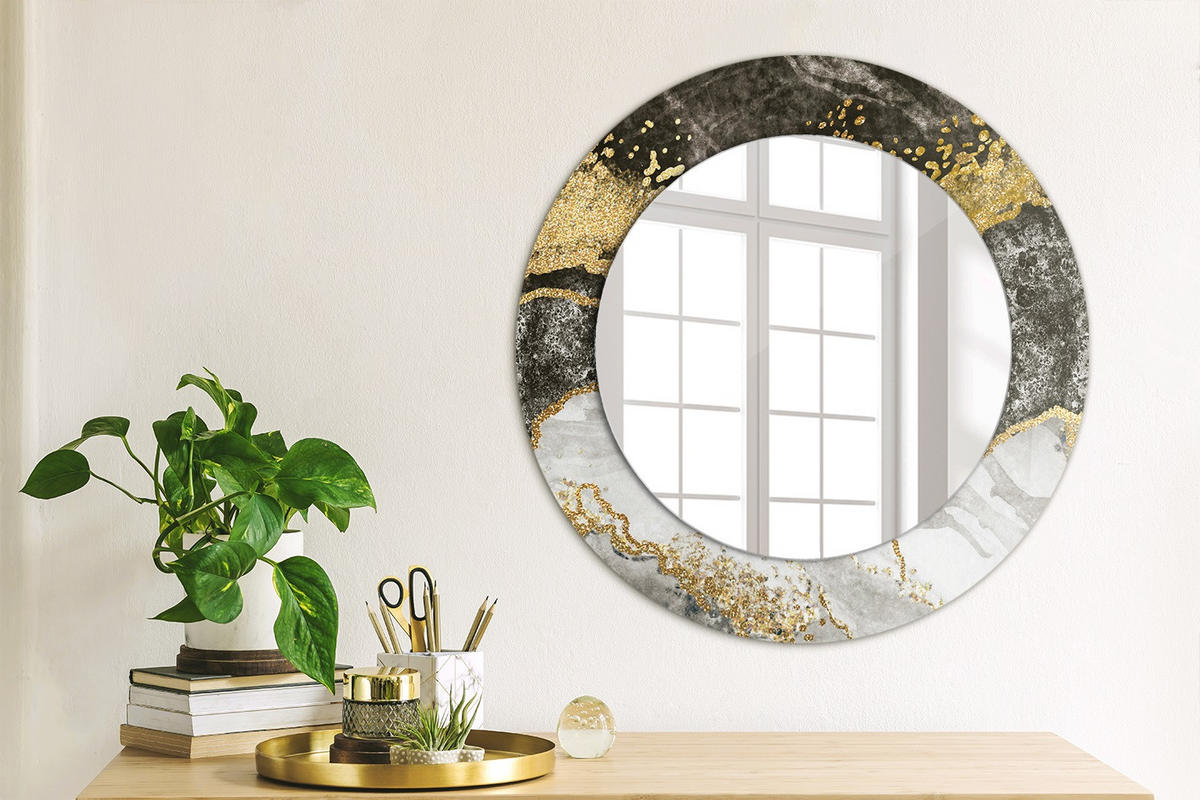 SPIEGEL Ø50 cm Rund mit Aufdruck - Goldfarben, Glas (50/50/0.4cm) - TULUP