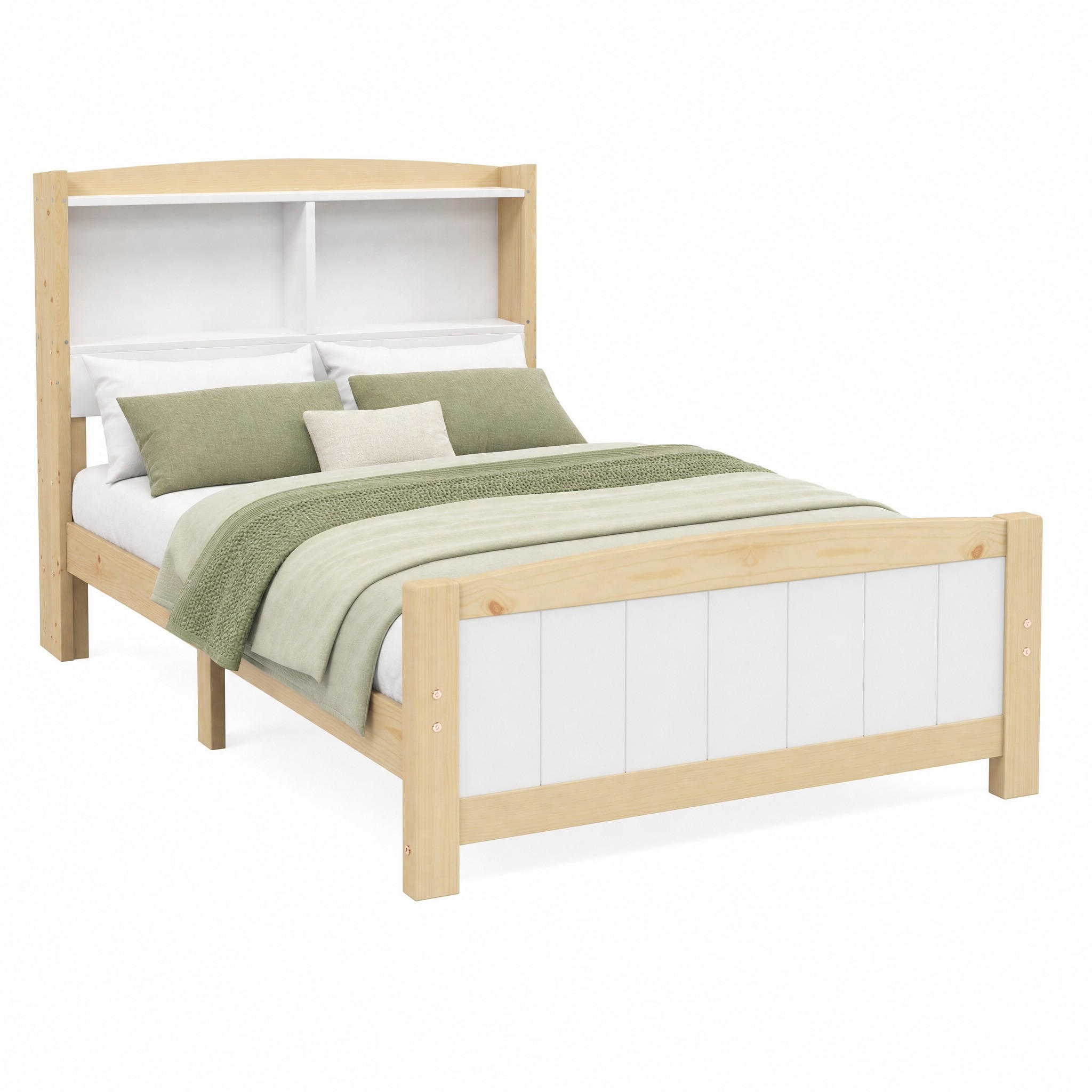 BETT mit Stauraum-Kopfteil 90x200 cm Massivholz Weiß mit Matratze - Weiß, Holz (90/200cm) - Meubliv
