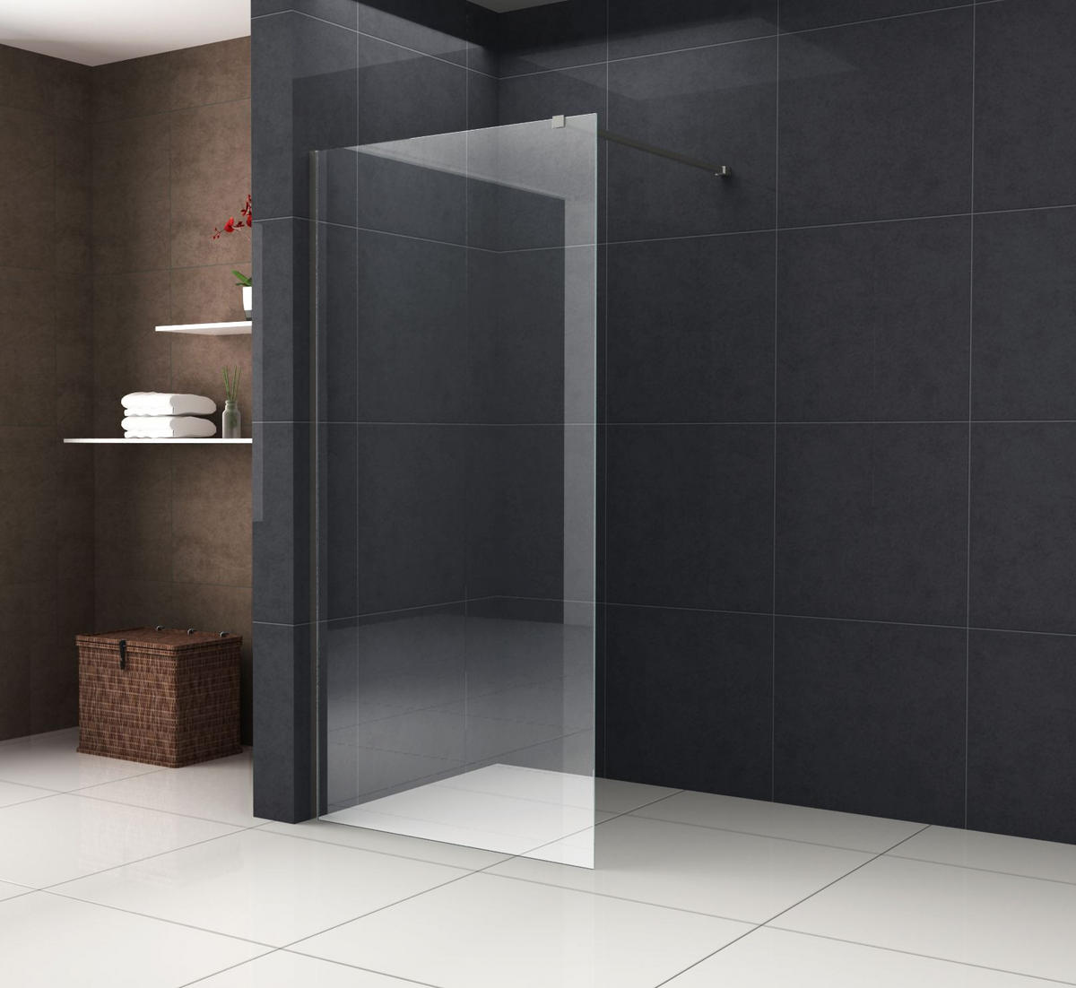 DUSCHWAND TIPO Schwarz 70 x 200 cm mit schwarzen Anbauteilen 8 mm ESG - Schwarz, Glas (70/200cm) - Glasdeals