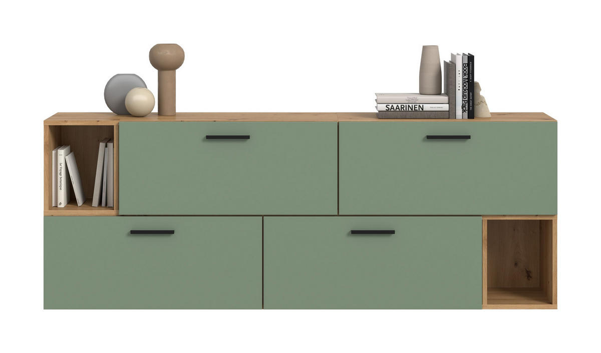 WOHNWAND Primo (B/H/T: ca. 176/97/34 cm) in Artisan Oak /Smoke Green - Eiche Artisan, Holzwerkstoff (176/97/34cm)