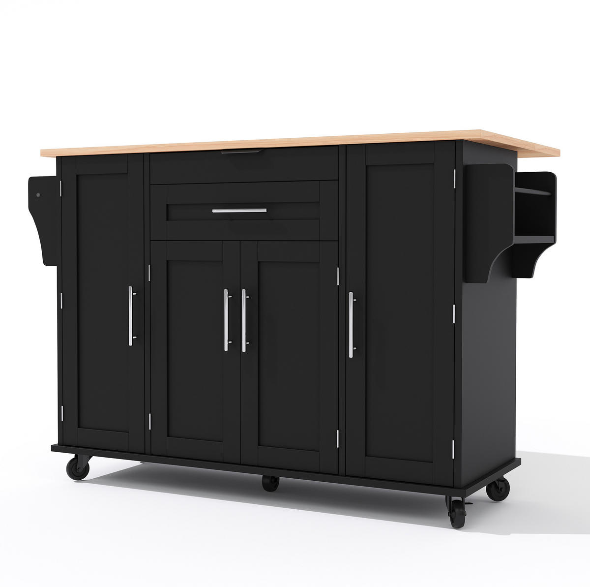 KÜCHENINSEL mobile 136 x 70 x 92 cm Schwarz/Natur MDF - Schwarz, Holz (70/92/136cm) - Beauniv