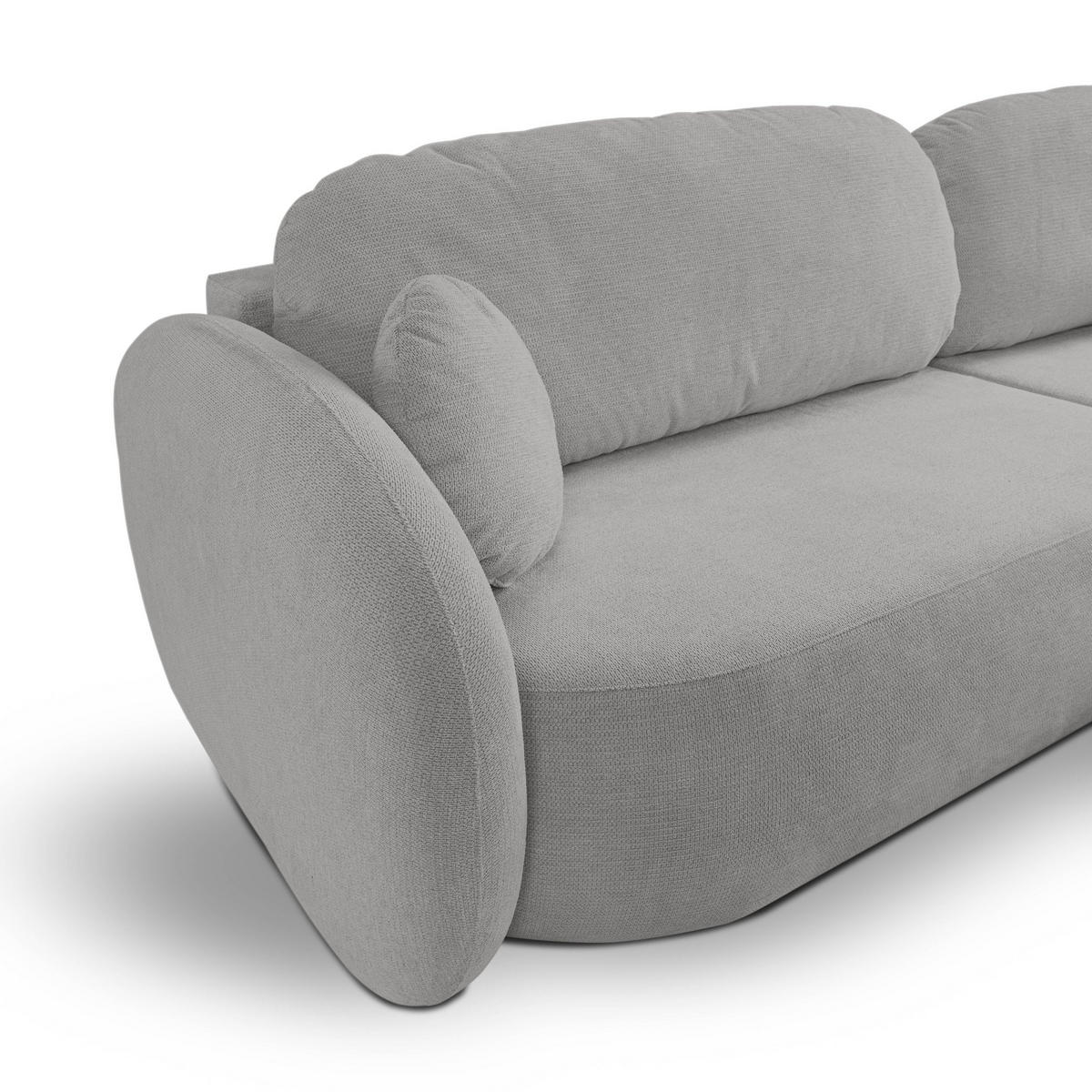 ECKSOFA AMICO R-S Hellgrau Geflochtener Stoff mit Schlaffunktion - Hellgrau, Holz (248/174cm) - MASSENO