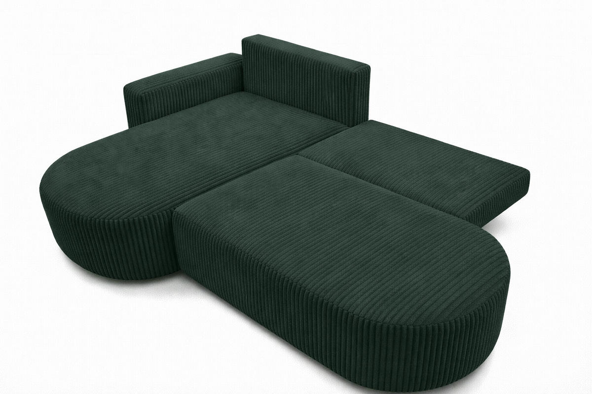 ECKSOFA Mit Schlaffunktion Und Bettkasten, Cordstoff Tilia, Grün, Links, ROUND ONE OPEN XL - Grün, Holz (262/175cm) - Kaiser Möbel