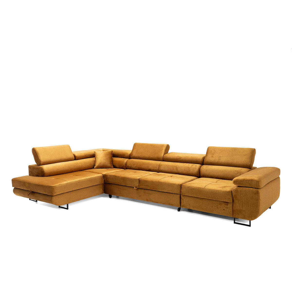 ECKSOFA WILD MAXI L Links mit Schlaffunktion 125x195 Velours Gold - Chromfarben/Goldfarben, Holz/Textil (203/350cm) - Muffo