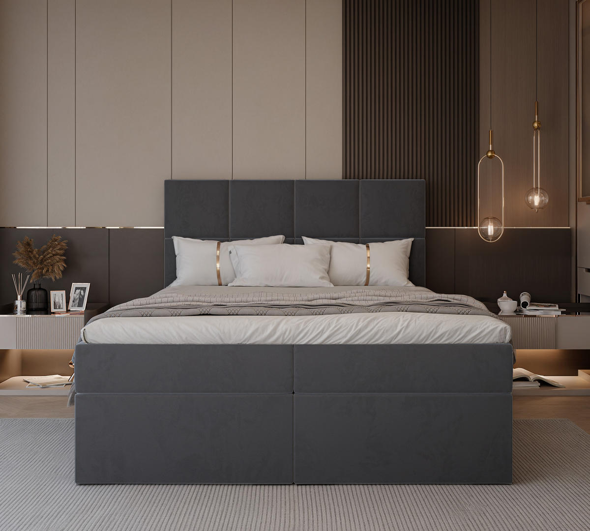 BOXBETT 120x200 cm mit Topper - Dunkelgrau, Textil (180/200cm) - Idohome