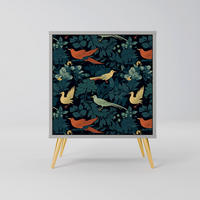 SIDEBOARD FOWL ORNAMENT, Grau, 57,5x42x75,5 cm, Goldfarbene Metallfüße - Goldfarben/Multicolor, Holzwerkstoff/Metall (57.5/75.5/42cm) - SpaceRebels