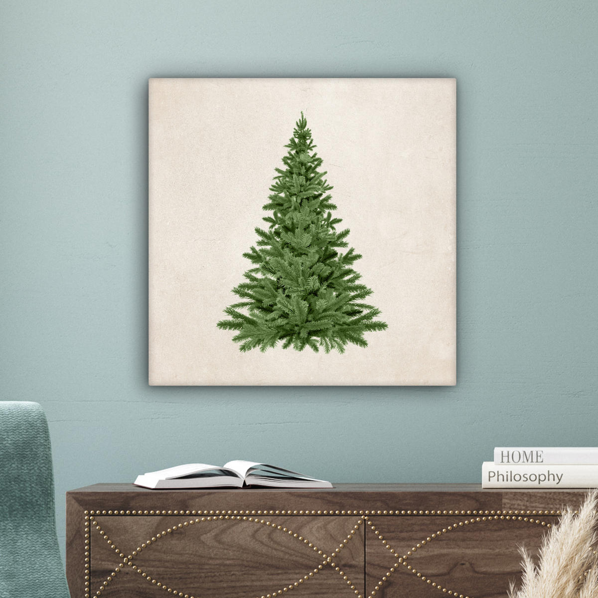 LEINWANDBILD Weihnachtsbaum - Grün - Weihnachten - Feiertage Wandbild Wohnzimmer 50x50 cm - Olivgrün, Textil (50/50cm) - MuchoWow