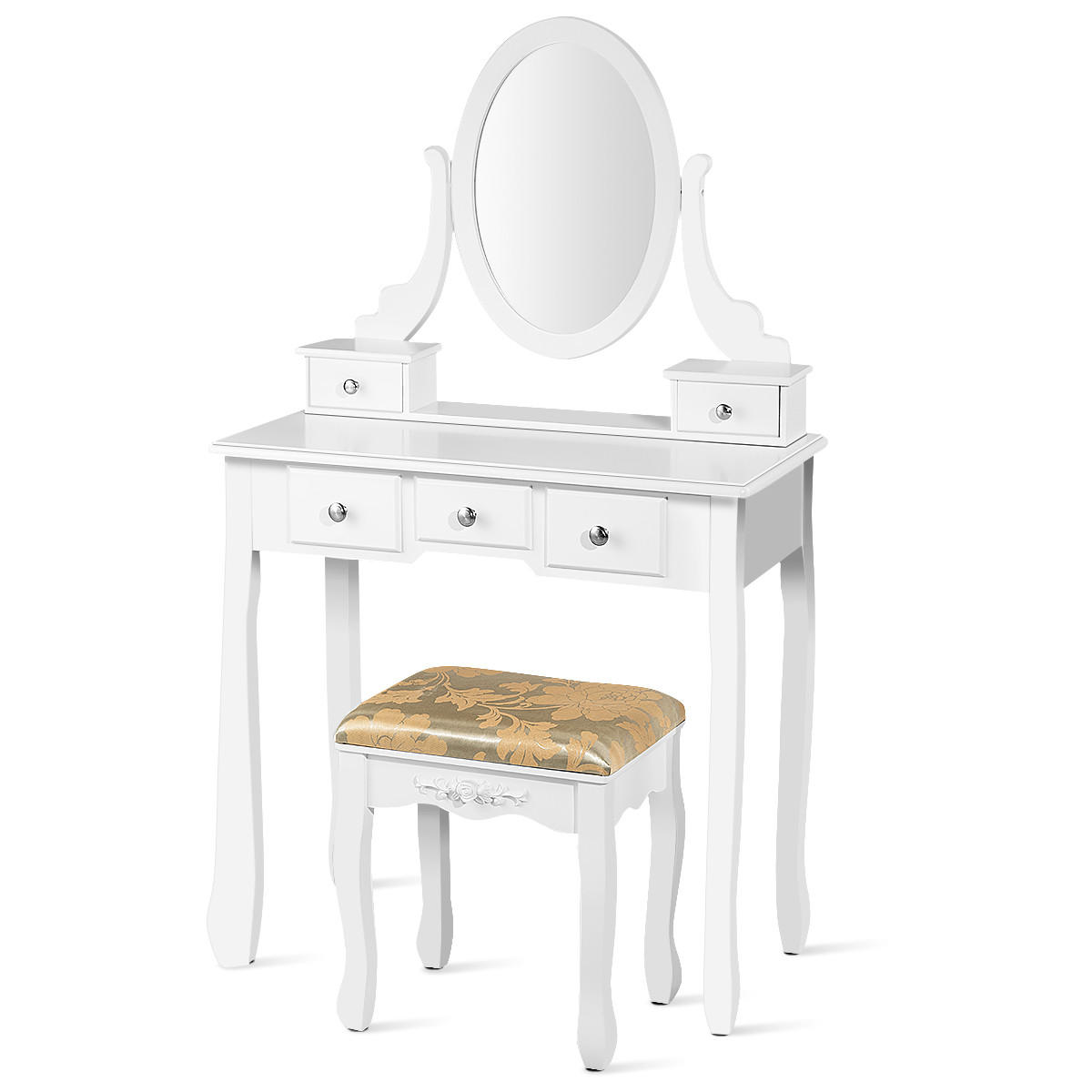 SCHMINKTISCH set frisiertisch Weiß - Weiß, Holz (40/136/80cm) - COSTWAY