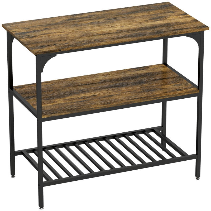 STANDREGAL Küchenregal 100/50/90 cm mit 3 Ebenen in Rustikalbraun und Schwarz - Braun, Holz (100/90/50cm) - BEAOK