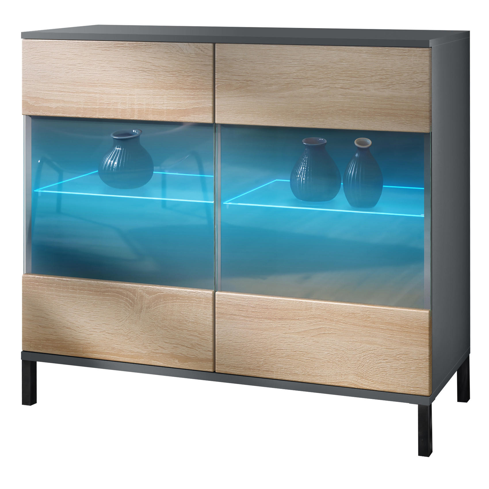 KOMMODE Bari Eiche sägerau - Eiche San Remo, Holzwerkstoff (92.5/83.5/35cm) - Vladon