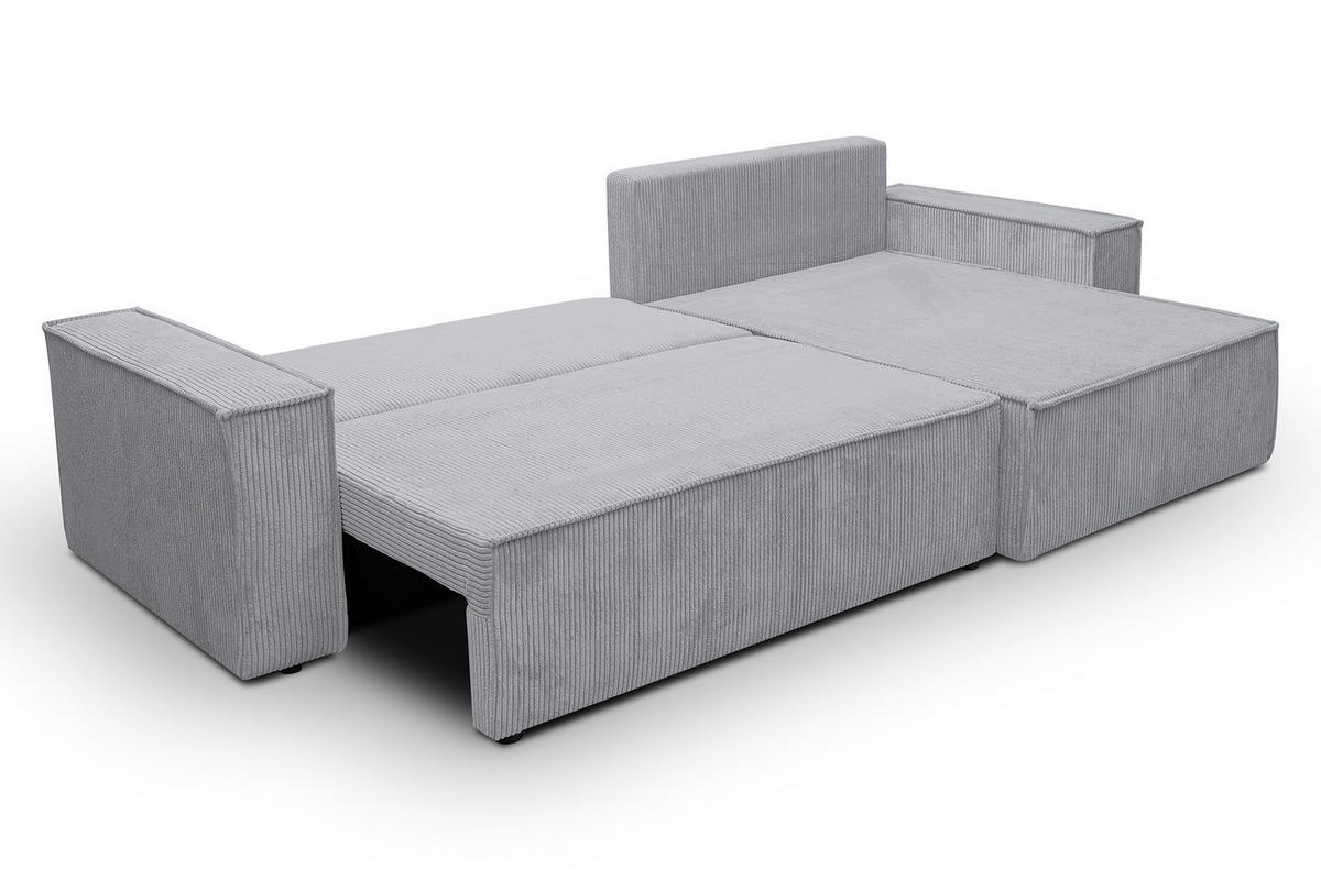 ECKSOFA HUGO XL Schlaffunktion und Bettkasten Cord-Stoff (Grau) - Grau, Textil (274/142cm) - VENASI MÖBEL