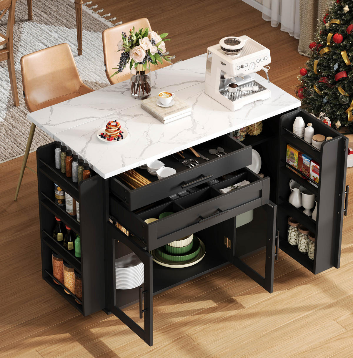 KÜCHENINSEL klappbar 138 x 70 x 90 cm Schwarz - Schwarz, Holz (70/90/138cm) - Beauniv