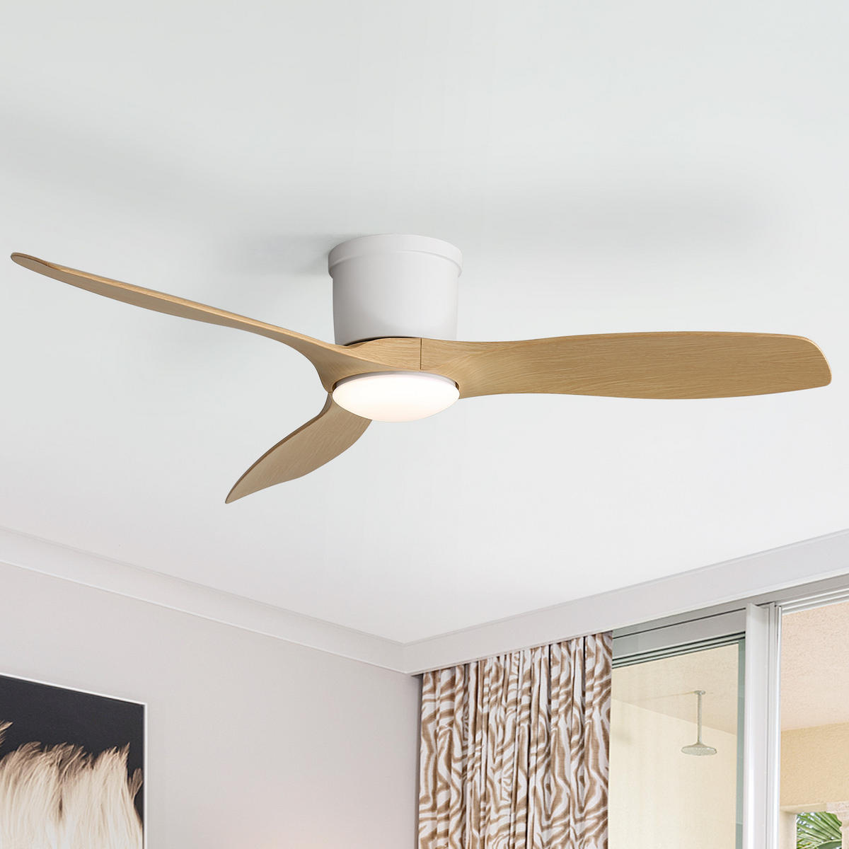 DECKENVENTILATOR 52Zoll Flach LED Licht ABS Flügel DC Motor - Weiß, Kunststoff (132/132/22.86cm) - CASIVA