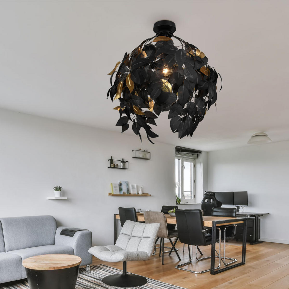 LED DECKENLEUCHTE Metall Schwarz Gold - Schwarz, Metall (38/38/58cm)