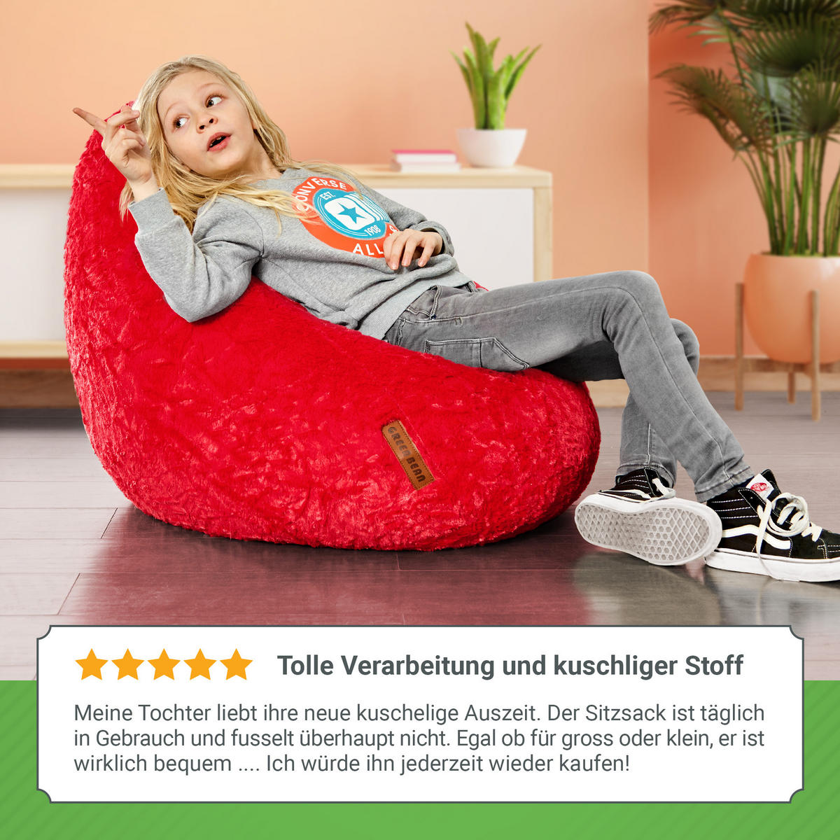 SITZSACK "Plüsch" 60x45x45cm - 120L - Rot, Textil (45/60/45cm) - Green Bean