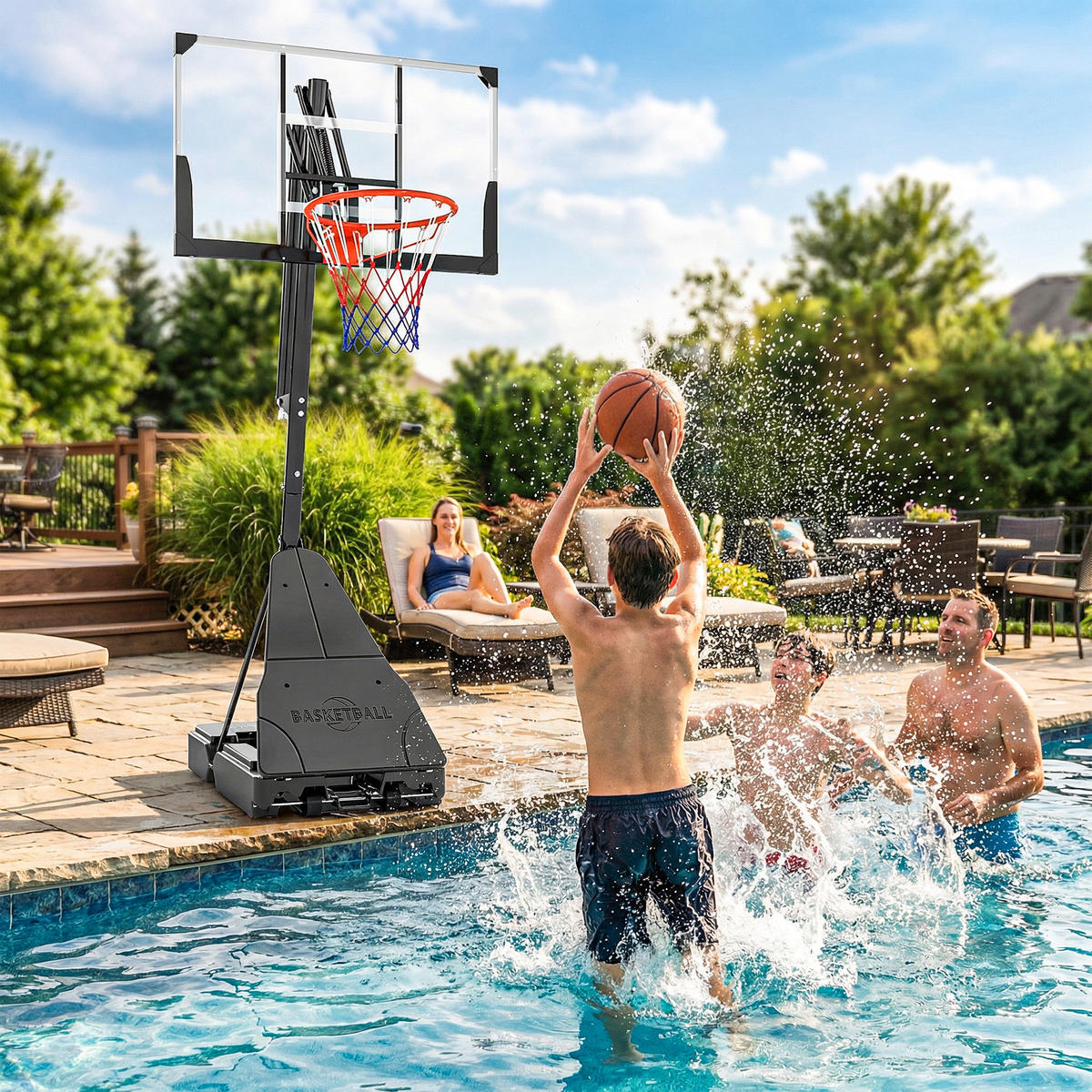 BASKETBALLKORB DE-10540 höhenverstellbar 2,45-3,05 m Schwarz - Schwarz, Metall (120/120cm) - ComfortXL