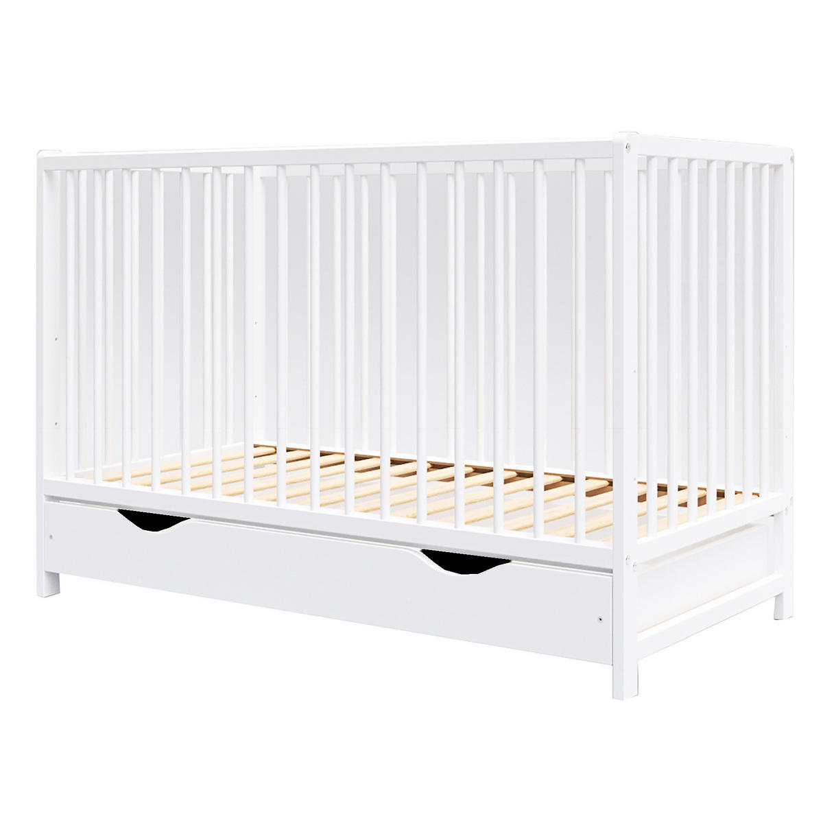 BABYBETT Anna, Mitwachsendes, mit Schublade Weiß - Weiß, Holz (60/120cm) - Premiers Moments