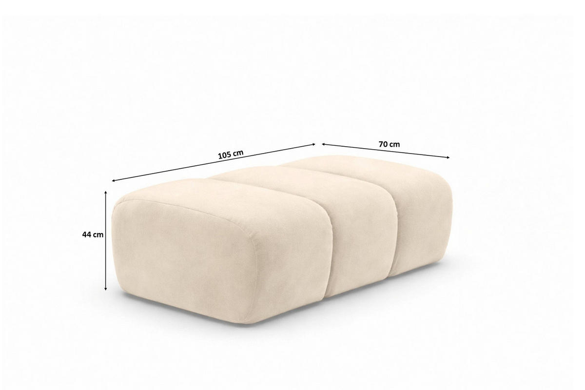 POUF modular, Veloursstoff Bluvel, Creme, CROISSANT - Creme, Holz (105/44/70cm) - Kaiser Möbel
