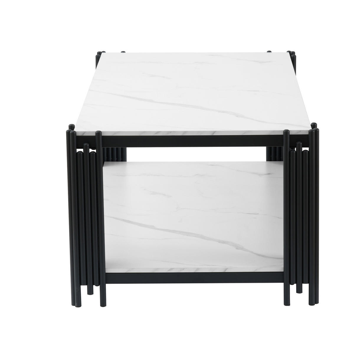 COUCHTISCH 114/64/46 cm weiß/schwarz aus MDF und Metall mit 2 Ablagen - Schwarz, Holzwerkstoff (114/64/46cm) - OKMYHOME