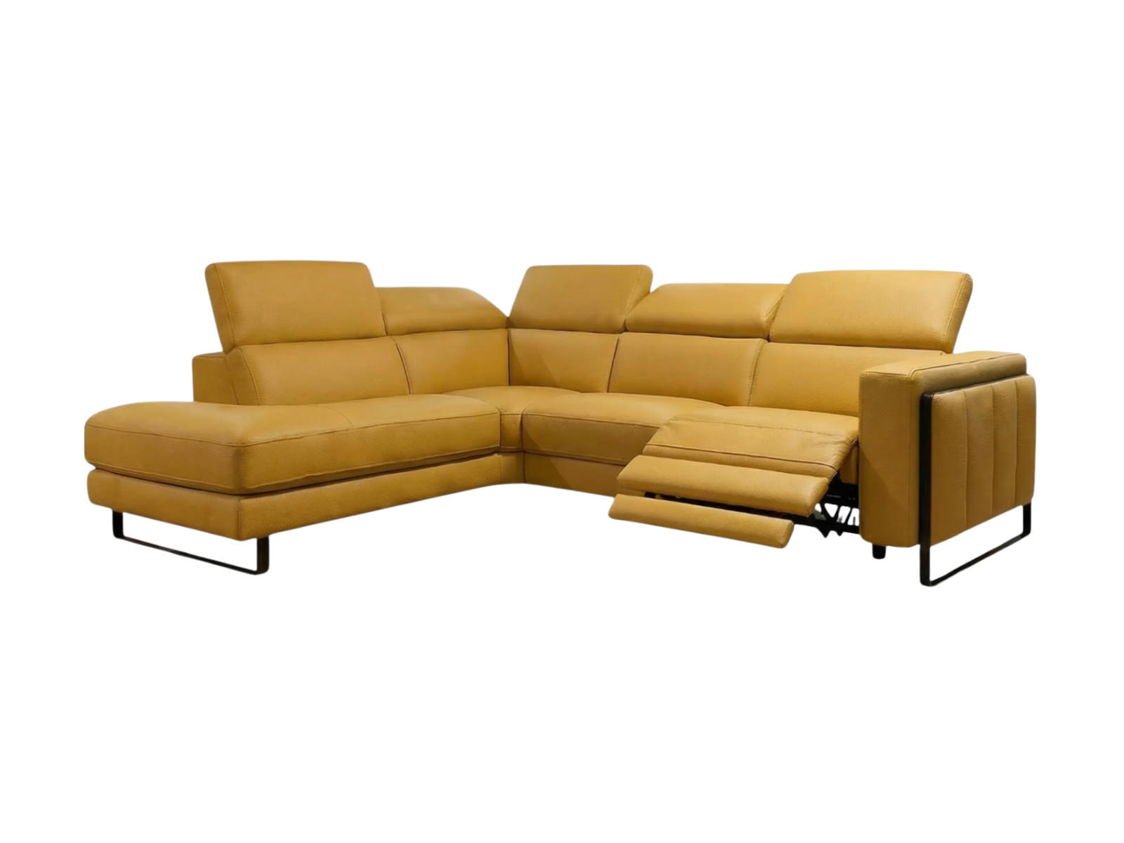 ECKSOFA Marchesi Echtleder mit 1 x Relaxfunktion Senfgelb - Gelb, Leder/Metall (220/80/257cm)
