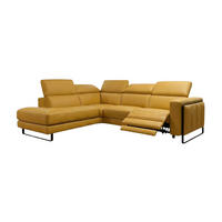 ECKSOFA Marchesi Echtleder mit 1 x Relaxfunktion Senfgelb - Gelb, Leder/Metall (220/80/257cm)