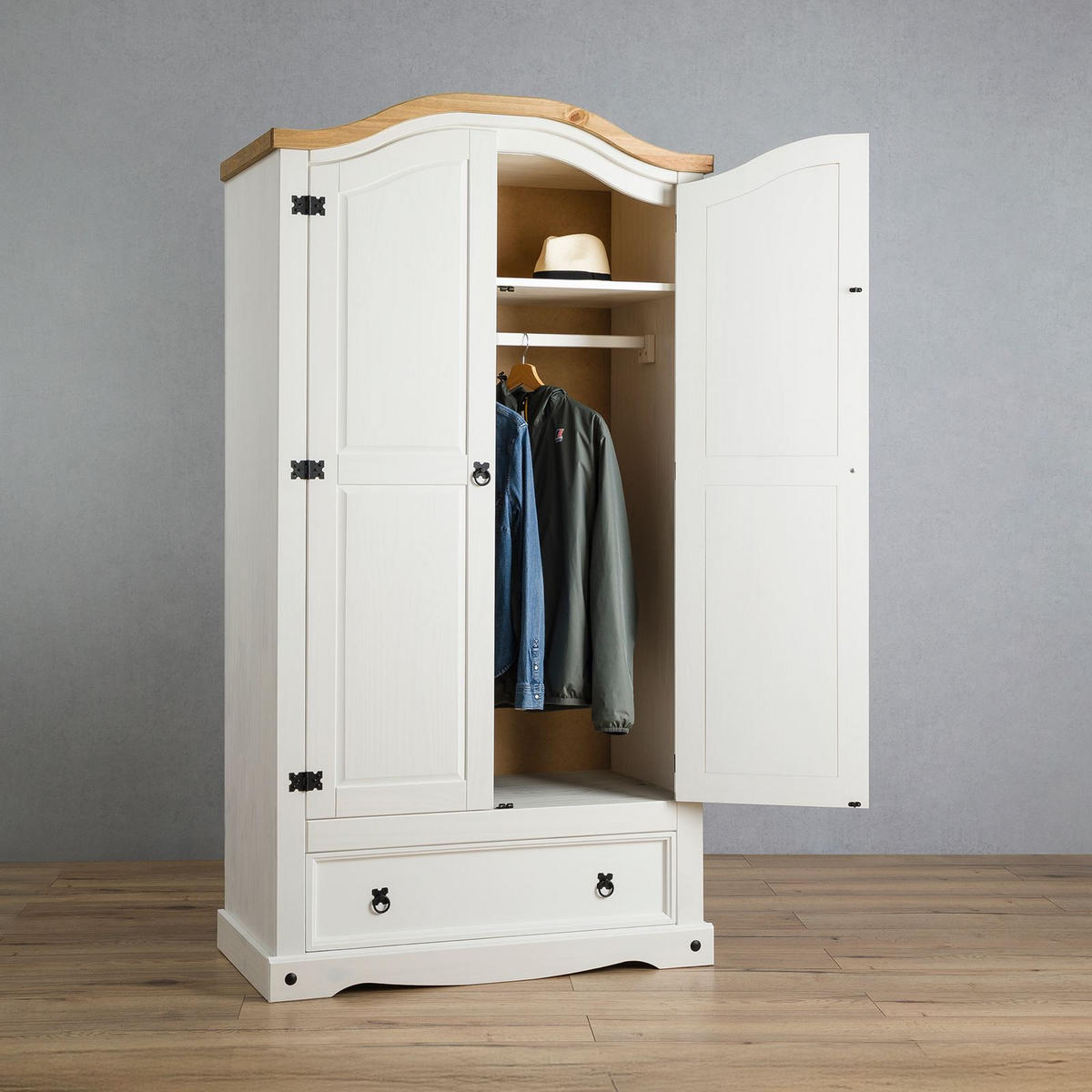 KLEIDERSCHRANK CAMPO - Weiß/Braun, Holz (100/190/51cm) - IDIMEX