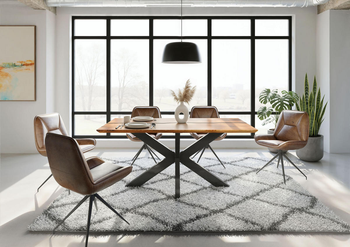 ESSTISCH Akazie 180x90x74 natur lackiert / Epoxid schwarz, Kreuzgestell anthrazit glänzend EPOXY - Naturfarben, Holz (180/90/74cm) - Massivmoebel24