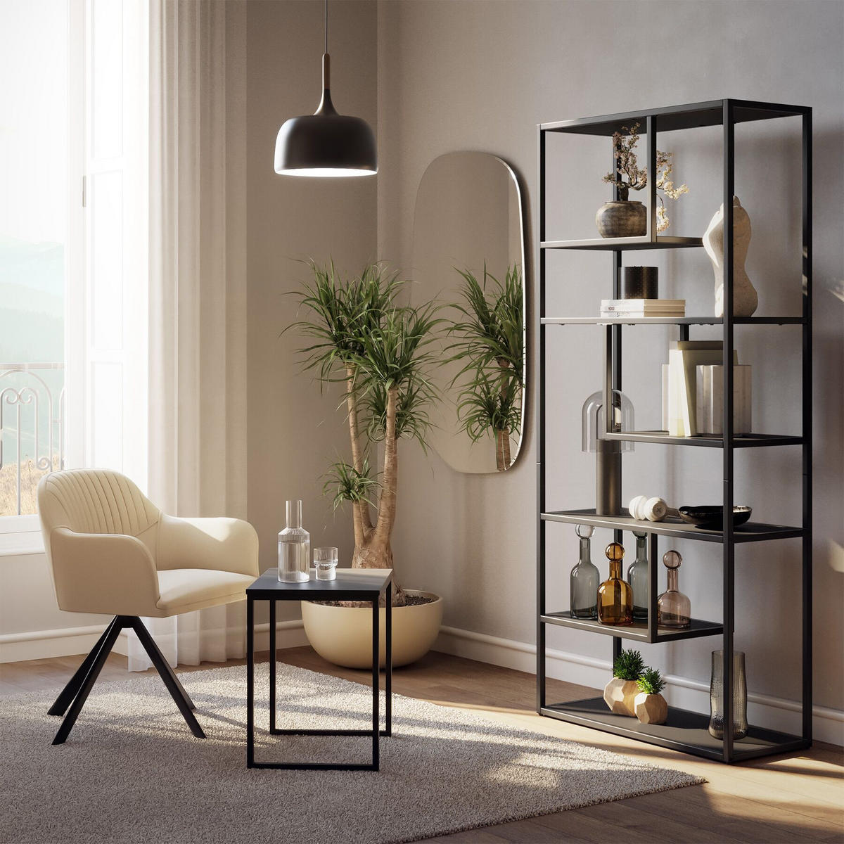 STANDREGAL Venda, inklusive Kippschutz, 85 x 35 x 188 cm , schwarz - Schwarz, Holzwerkstoff (85/188/35cm) - tectake