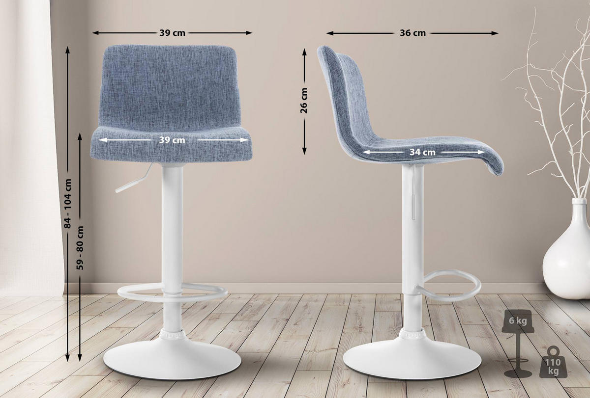 BARHOCKER Stoff blau - Blau/Weiß, Textil/Metall (39/84/36cm) - CLP