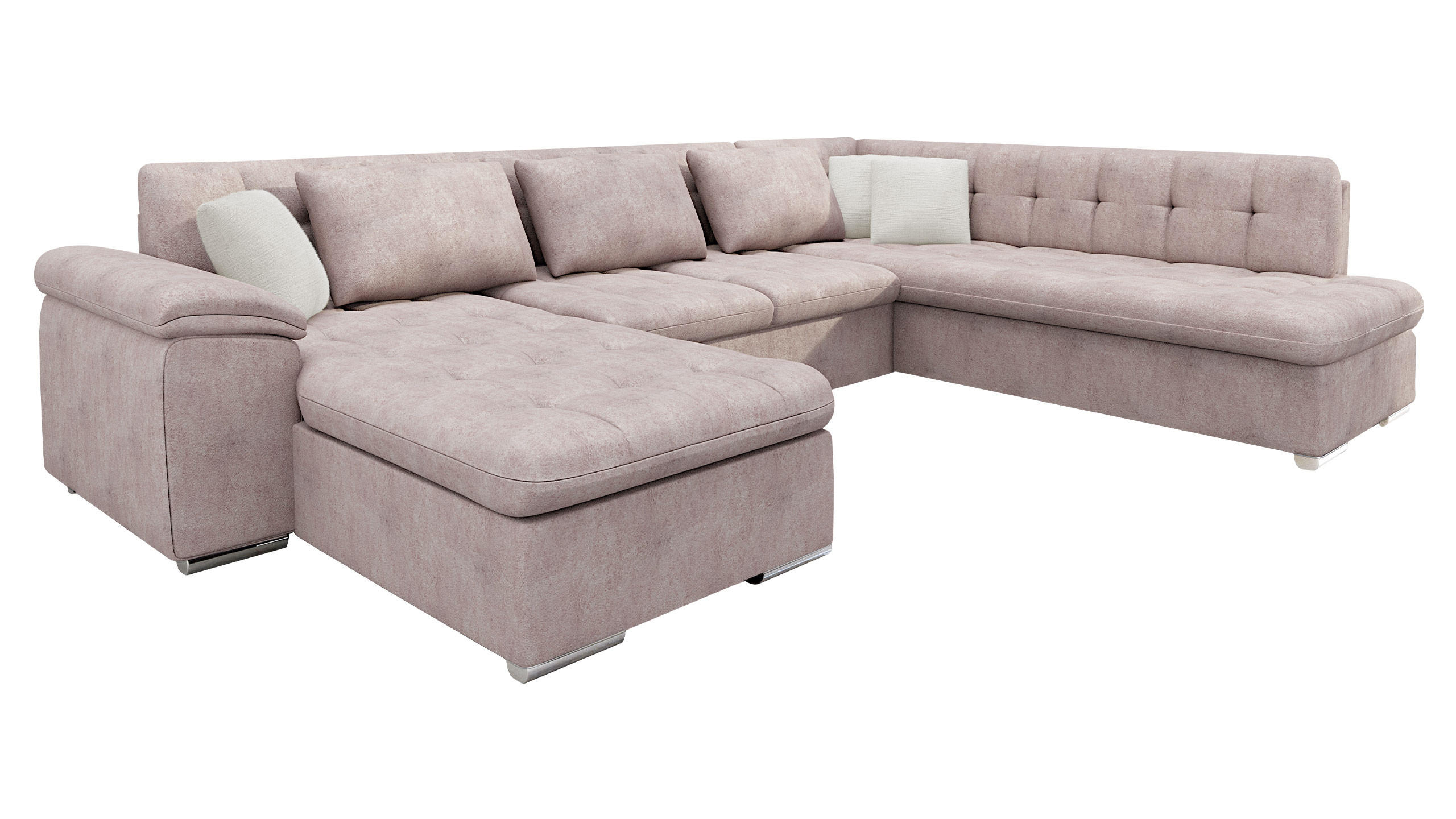 WOHNLANDSCHAFT Niko Bis Premium, Seite: Links - Hellrosa/Beige, Holz/Textil (348/76/205cm) - MIRJAN24