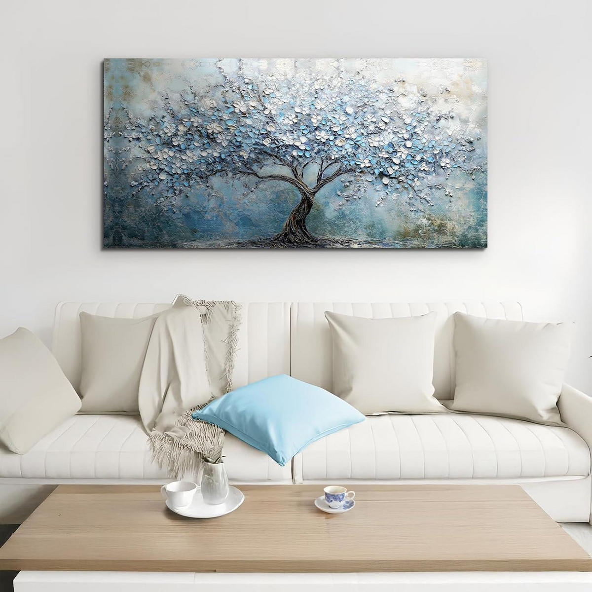 WANDBILD Blühender Baum 59 x 119 cm - Blau, Textil (59/0.5cm)