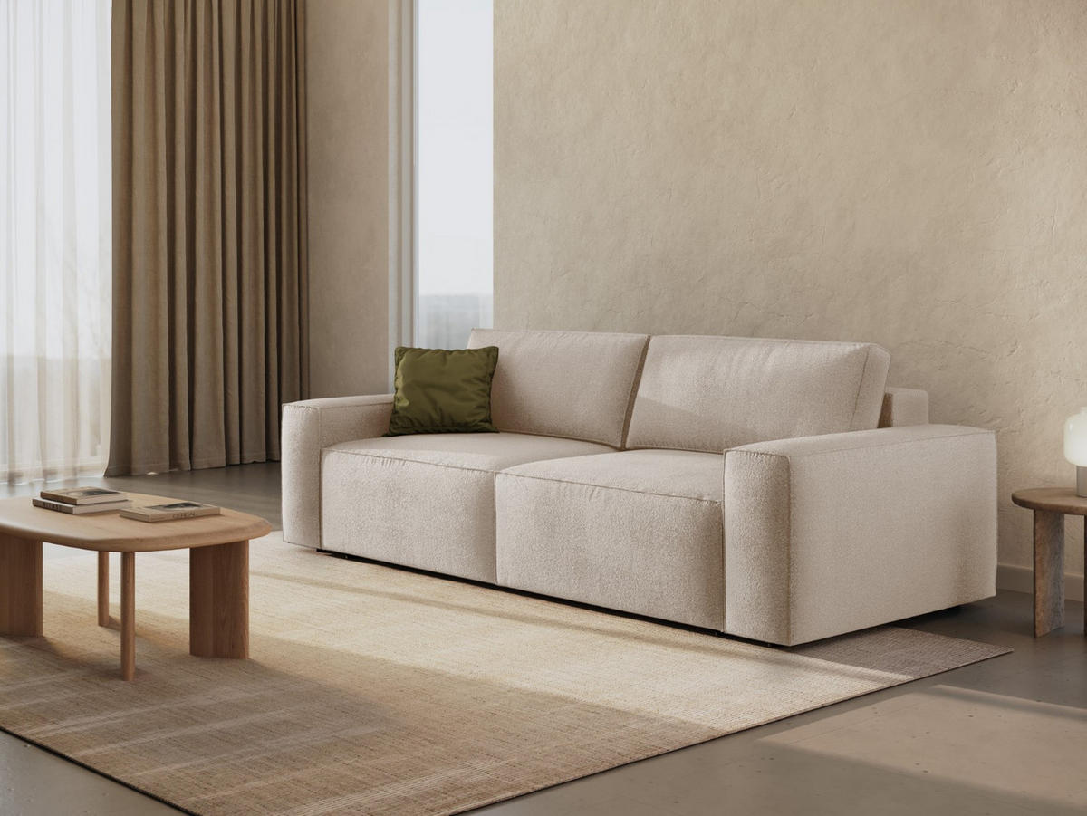 SOFA ausklappbar mit Bettkasten Jodie aus Boucle beige 3 Sitzplätze - Beige, Textil (107/86/247cm) - Micadoni