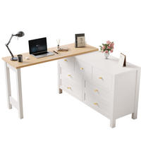 SCHREIBTISCH drehbar 120 x 40 x 70 cm Eichenoptik Weiß mit 7 Schubladen - Eichefarben, Holz (120/40/70cm) - Meubliv